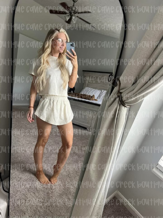 Cropped Tee & Ruffle High Waist Skort Set